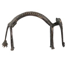 Tribal Brass Elephant With Long Bent Body