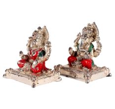 Copper Laxmi Ganesh Murti Pair Color And  Silver Finish