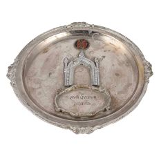 Brass Ruhi Darwaza Carved Tray In Silver Finish