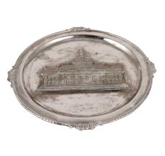 Monument Embossed Brass Tray In Silver Finish