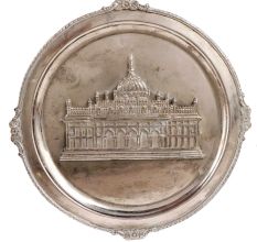 Monument Embossed Brass Tray In Silver Finish