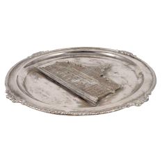 Monument Embossed Brass Tray In Silver Finish