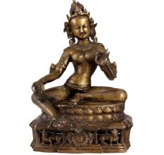 Brass Sitting Tara Statue In Antique Finish