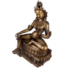 Brass Sitting Tara Statue In Antique Finish
