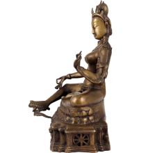 Brass Sitting Tara Statue In Antique Finish