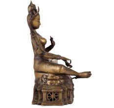 Brass Sitting Tara Statue In Antique Finish