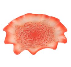 Red Glass Leaf Fruit Serving Tray