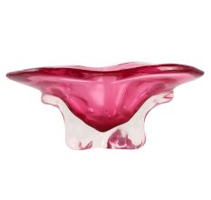 Pink Glass Boat Shaped Fruit Serving owl