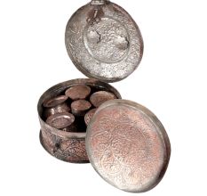 Mughal Round Copper Box with Lid from India