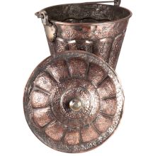 Floral Repouse Copper Bucket with Handle and Lid Finial