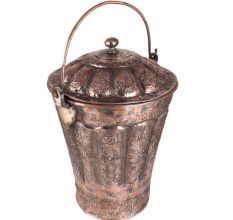 Floral Repouse Copper Bucket with Handle and Lid Finial