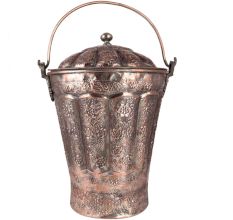 Floral Repouse Copper Bucket with Handle and Lid Finial