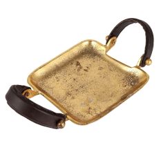 Square Brass Tray With Thick Black Handles