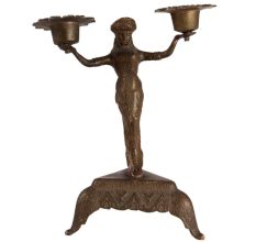Lady Candelabra in Brass on a Pedestal Sculpture
