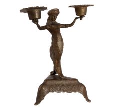 Lady Candelabra in Brass on a Pedestal Sculpture