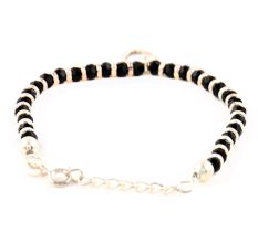 92.5 Sterling Silver Bracelet with Heart Charm and Black Beads