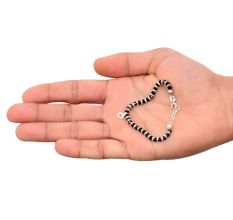 92.5 Sterling Silver Bracelet with Heart Charm and Black Beads