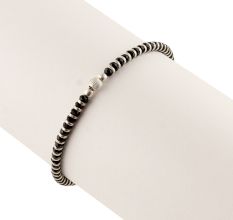 92.5 Sterling Silver Bracelet Crystal Black Bead And Silver Ball Charm