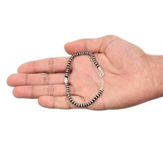 92.5 Sterling Silver Bracelet Crystal Black Bead And Silver Ball Charm
