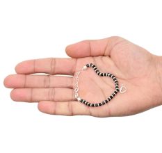 Adjustable Black Beads 92.5 Sterling Silver Bracelet Or Anklet