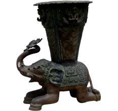 Brass Elephant Vase With Floral Engraving