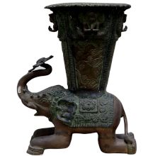 Brass Elephant Vase With Floral Engraving