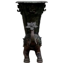 Brass Elephant Vase With Floral Engraving