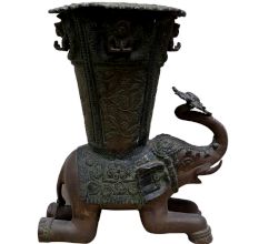 Brass Elephant Vase With Floral Engraving