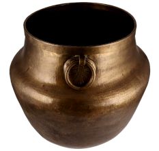 Large Hand Hammered Brass Planter With Ring Handles