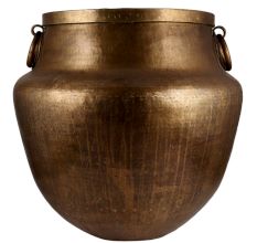 Large Hand Hammered Brass Planter With Ring Handles