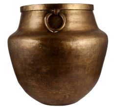 Large Hand Hammered Brass Planter With Ring Handles