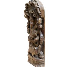 Wooden Prabhavali Ganesha On Mooshak Statue Showpiece