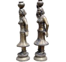Brass Matka Lady Statue With Nice Black Finish In Pair