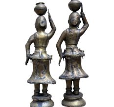 Brass Matka Lady Statue With Nice Black Finish In Pair