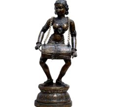 Dancing Lady Playing Dholak Brass Sculpture