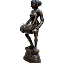 Dancing Lady Playing Dholak Brass Sculpture