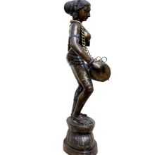 Dancing Lady Playing Dholak Brass Sculpture