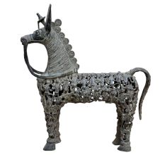 Brass Dhokra Horse Figurine With Gods Engravings