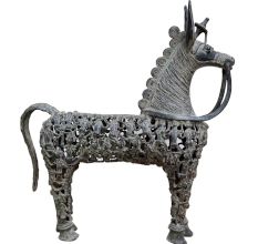 Brass Dhokra Horse Figurine With Gods Engravings
