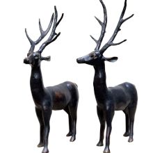 Brass Deer Figurines In Pair And Black Finish