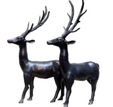 Brass Deer Figurines In Pair And Black Finish