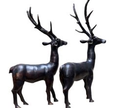 Brass Deer Figurines In Pair And Black Finish