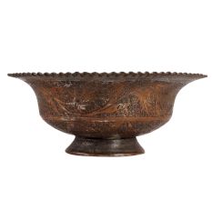 Copper Fruit Bowl With Engraved Leaves Design