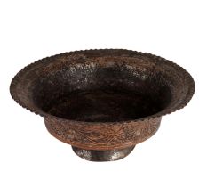 Kashmiri Art CopperÂ Bowl With Carved Leaves Design