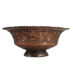 Kashmiri Art CopperÂ Bowl With Carved Leaves Design