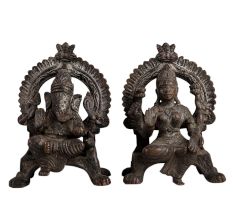 Brass Laxmi Ganesha Sitting Statue In Pair