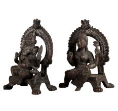 Brass Laxmi Ganesha Sitting Statue In Pair