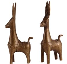 ExaggeratedÂ BrassÂ Bankura Horse Statue In Pair