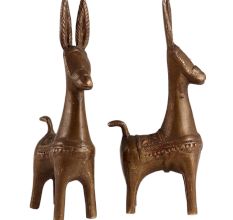 ExaggeratedÂ BrassÂ Bankura Horse Statue In Pair