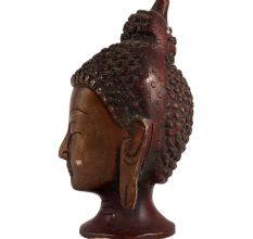 Brass Buddha Head Statue In Brown Finish